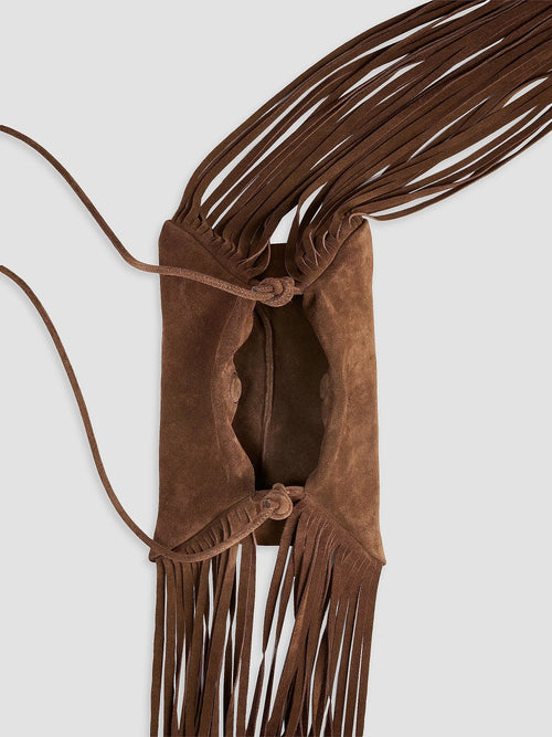 Chocolate Brown Leather Fringe Mini Bag - Everyday Casual Crossbody