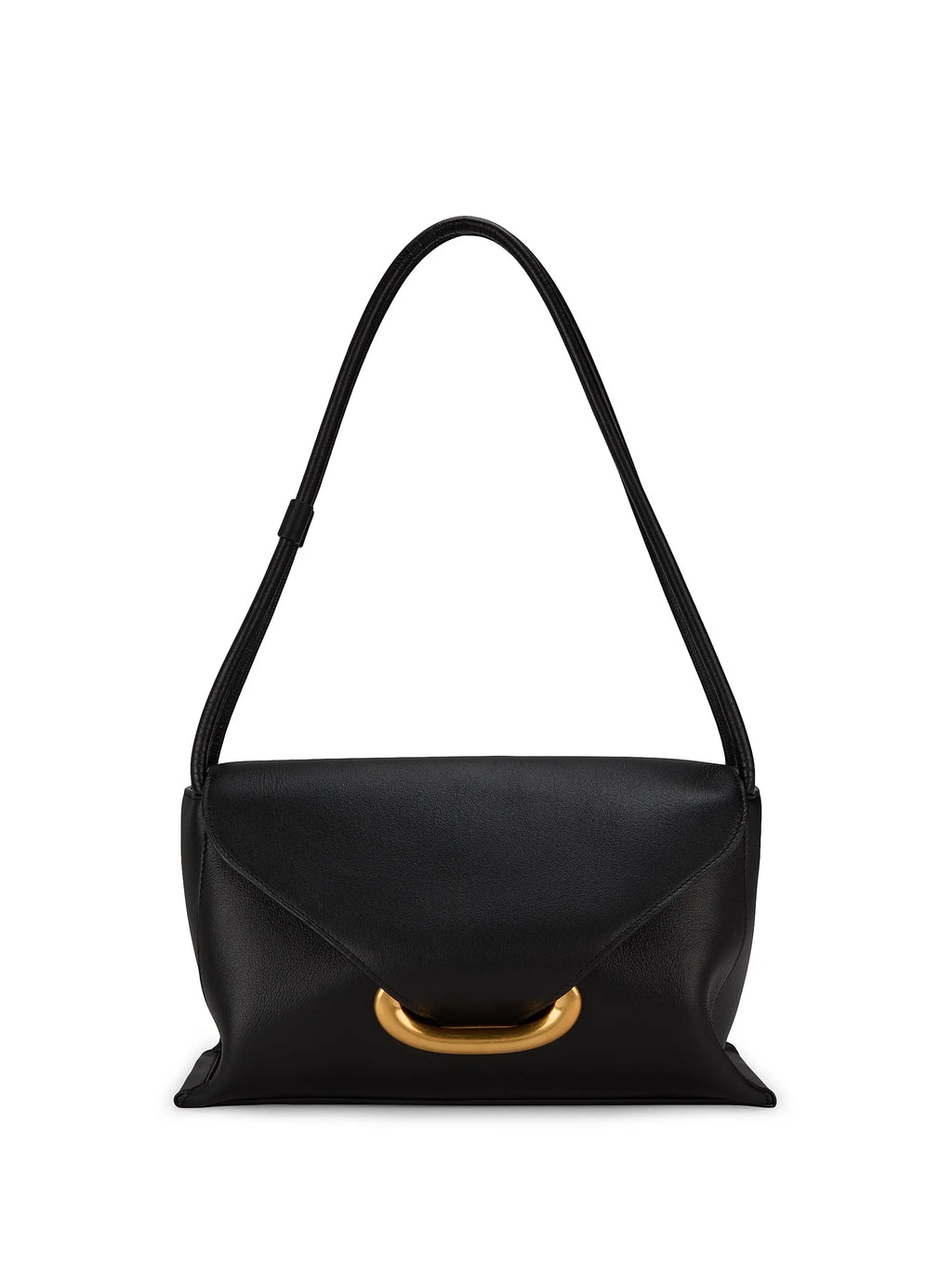 Black Smooth Leather Flap Bag – Gold Hardware Minimal Daily Shoulder Bag