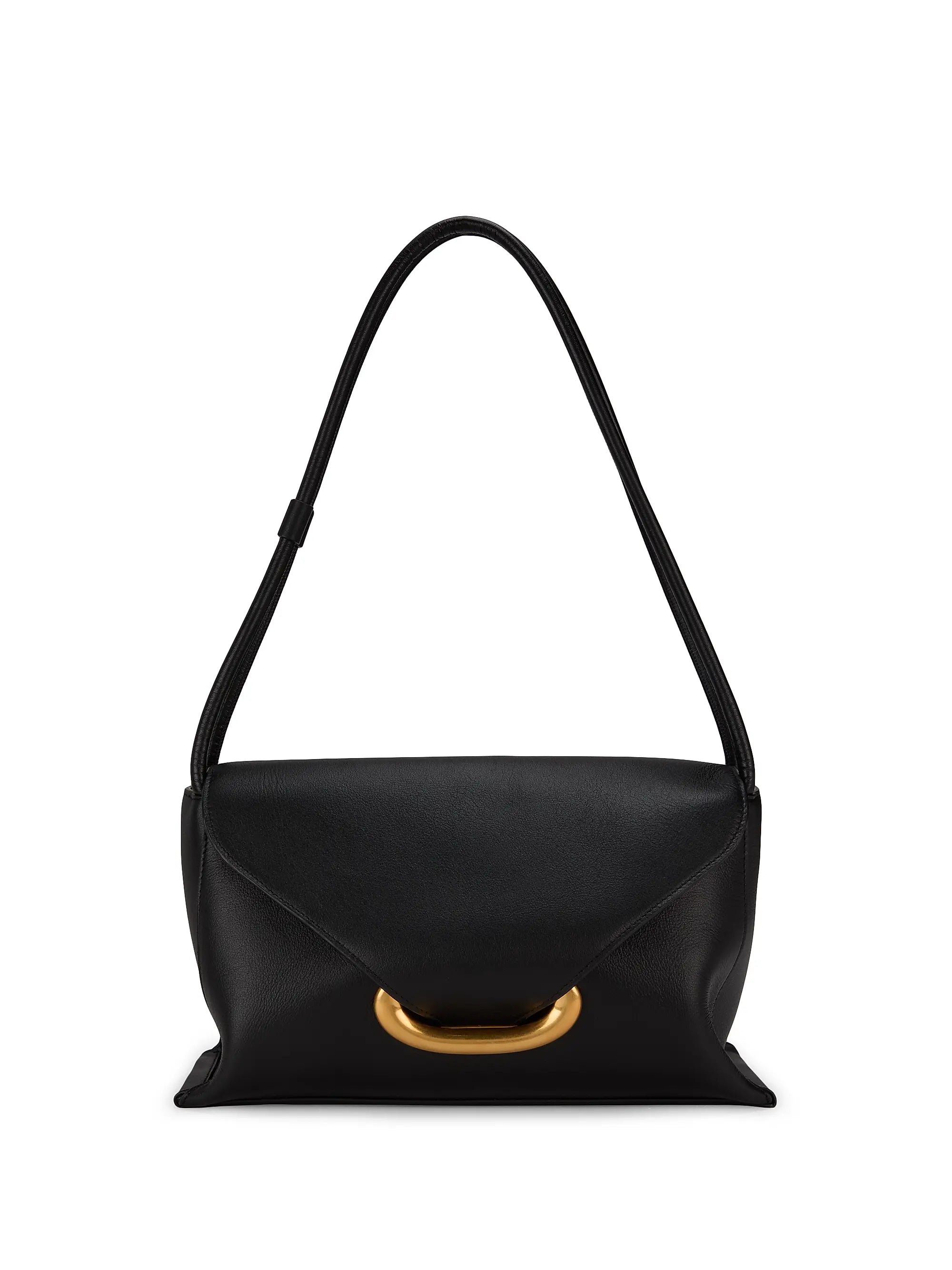 Black Smooth Leather Flap Bag – Gold Hardware Minimal Daily Shoulder Bag