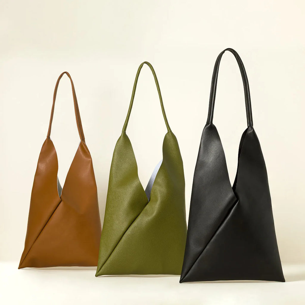 Geometric Folded Leather Bag - Everyday Statement Shoulder Bag in Versatile Hues
