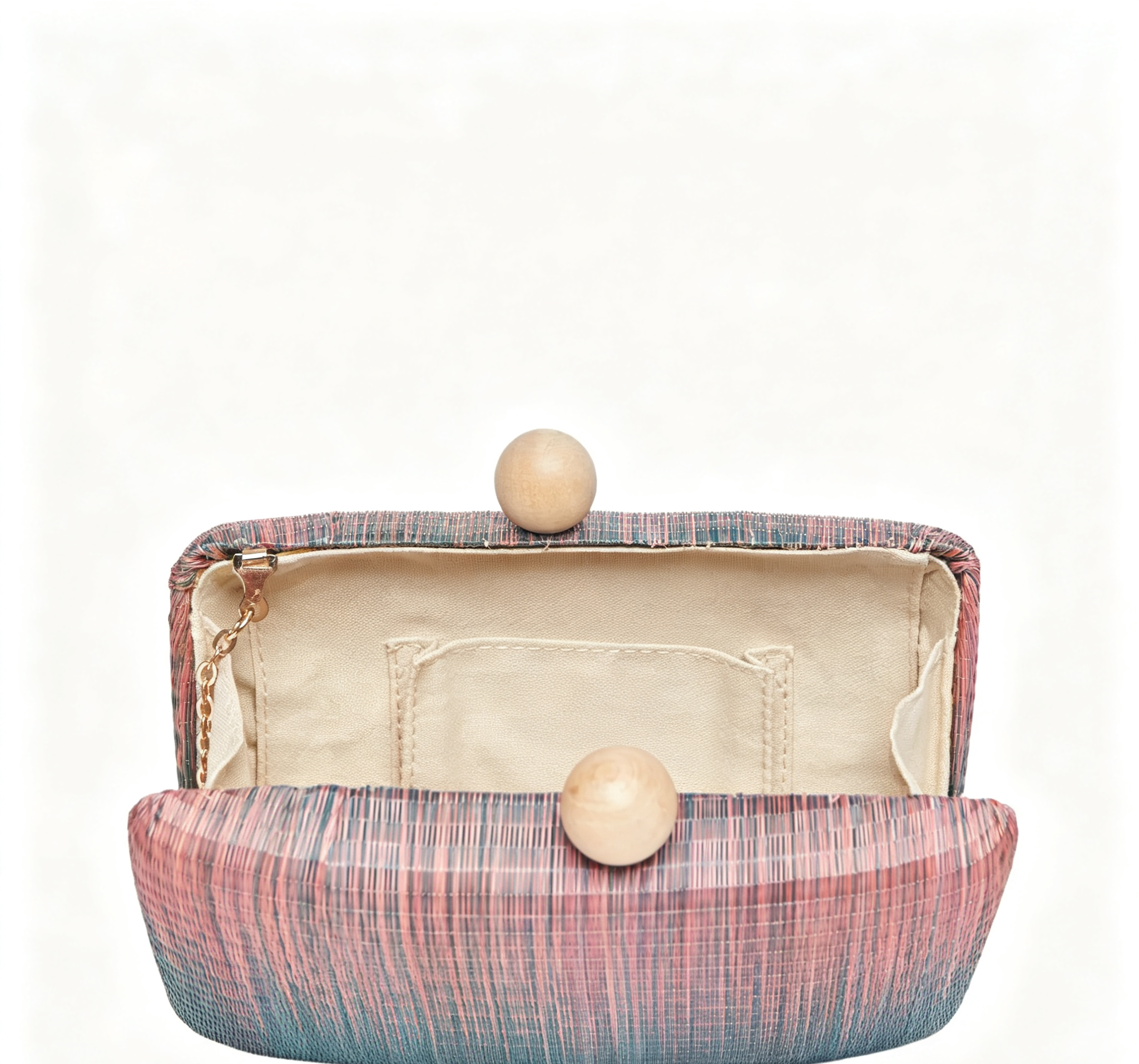 Ombre Pink Blue Woven Clutch Bag with Wooden Ball Clasp for Daily & Party Matches