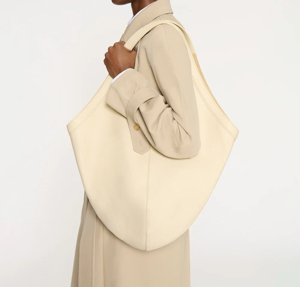 Pebble Leather V-Cut Hobo Bag – Long Handle Minimal Daily Shoulder Bag