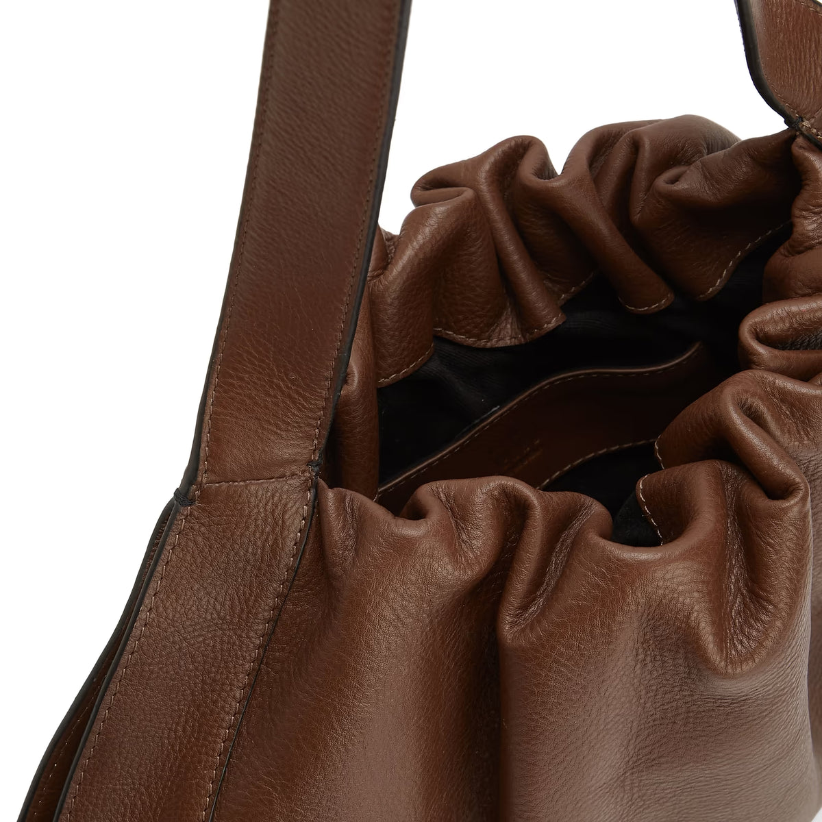 Ruched Leather Shoulder Bag – Soft Oversized Daily Match Bag