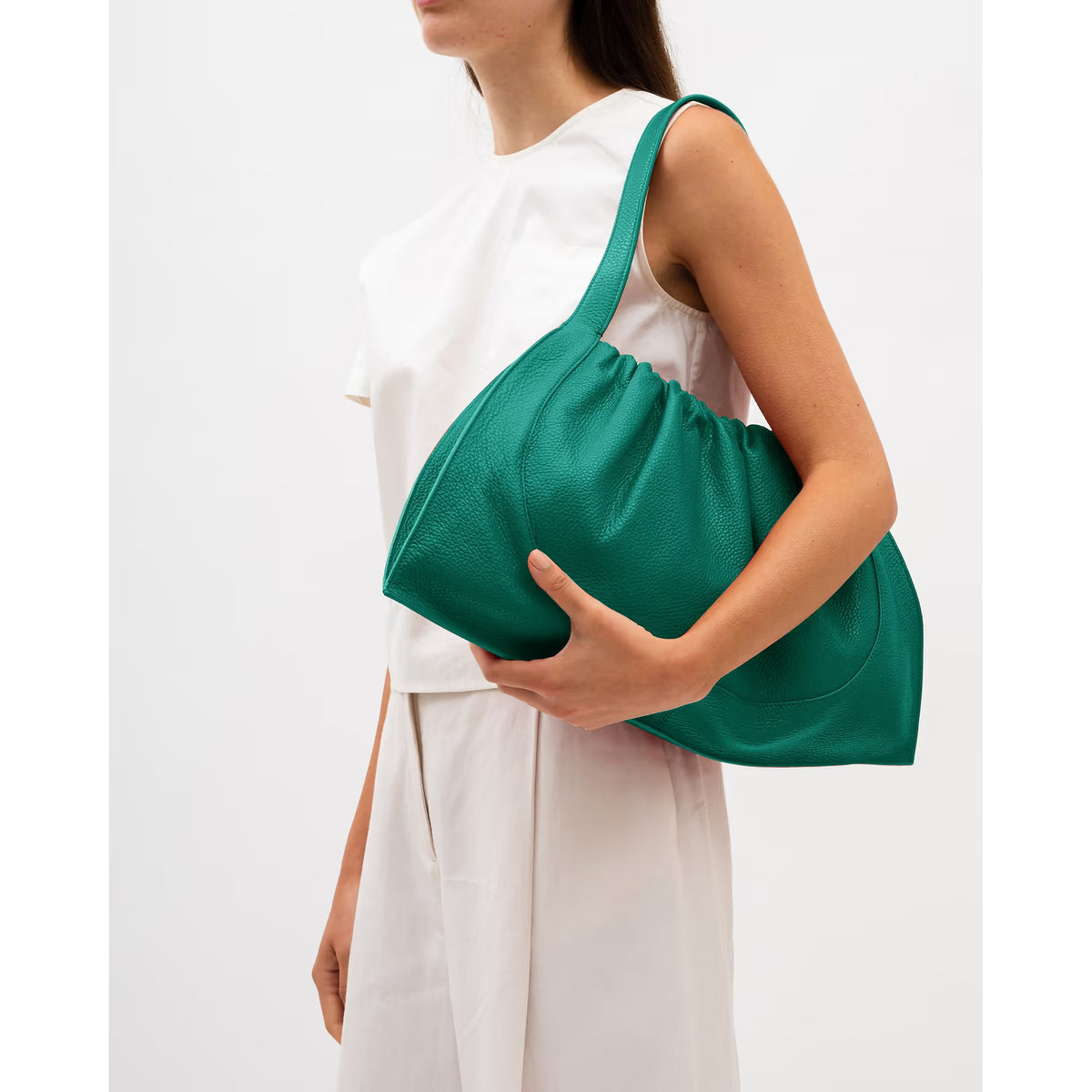 Ruched Leather Shoulder Bag – Soft Oversized Daily Match Bag