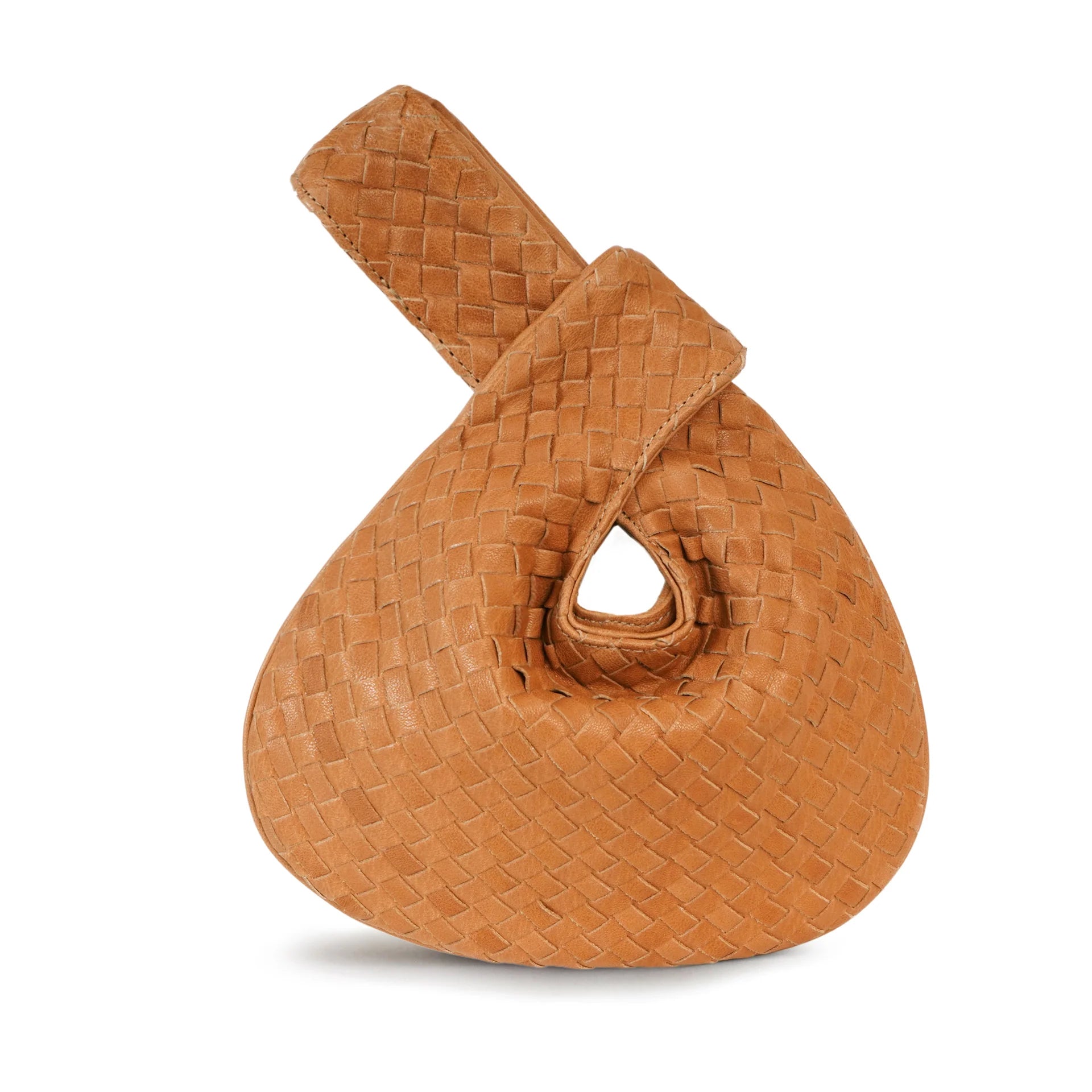 Tan Woven Leather Mini Bag – Versatile Daily Wrist Carry Bag