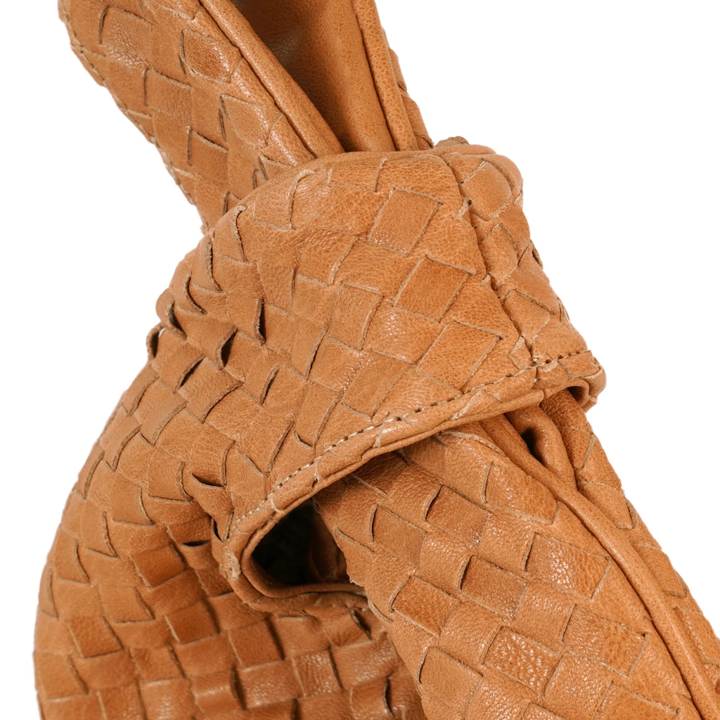 Tan Woven Leather Mini Bag – Versatile Daily Wrist Carry Bag