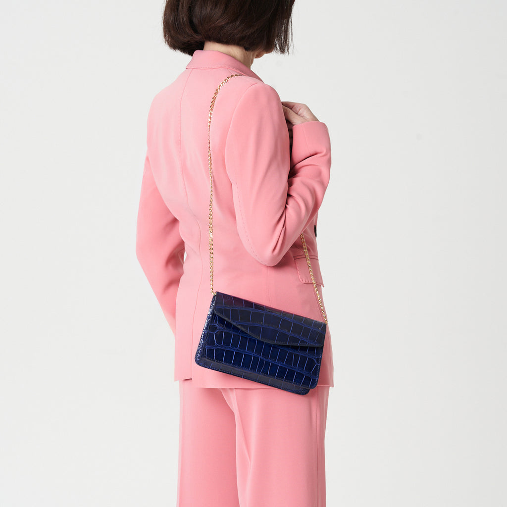 Glossy Croc Embossed Leather Chain Bag – Multi Vivid Tone Evening Crossbody Bag
