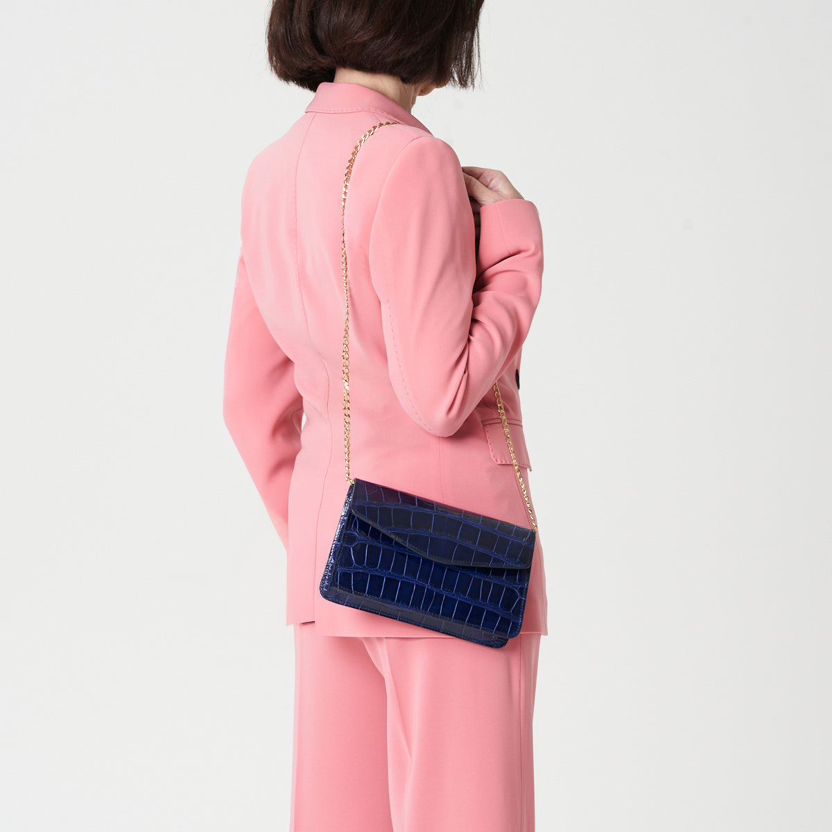Glossy Croc Embossed Leather Chain Bag – Multi Vivid Tone Evening Crossbody Bag
