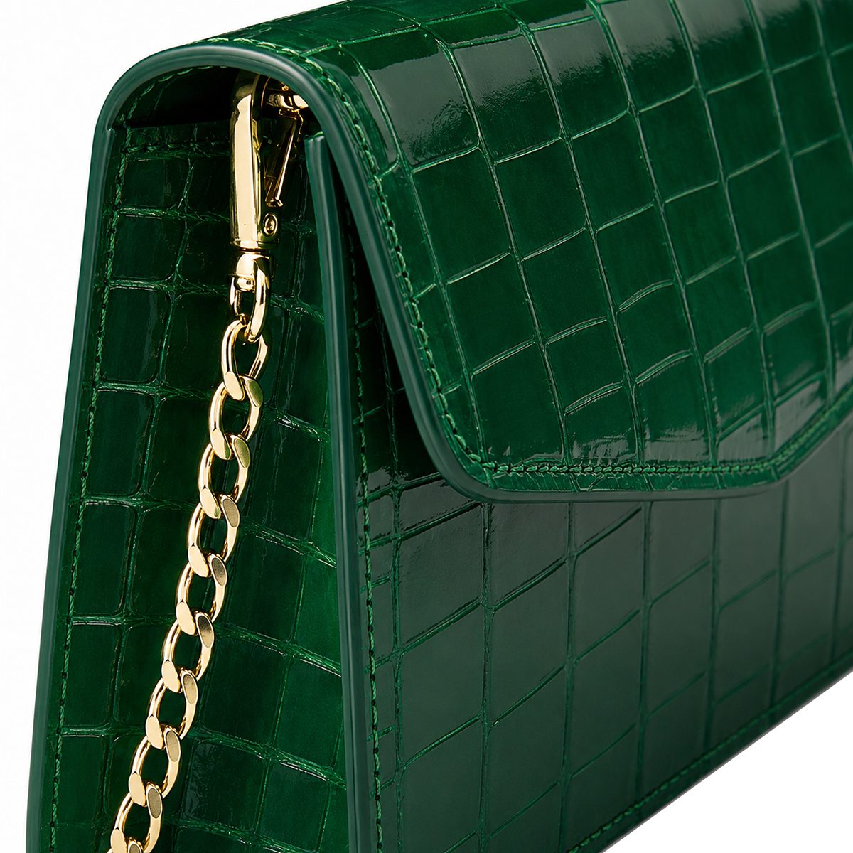 Glossy Croc Embossed Leather Chain Bag – Multi Vivid Tone Evening Crossbody Bag