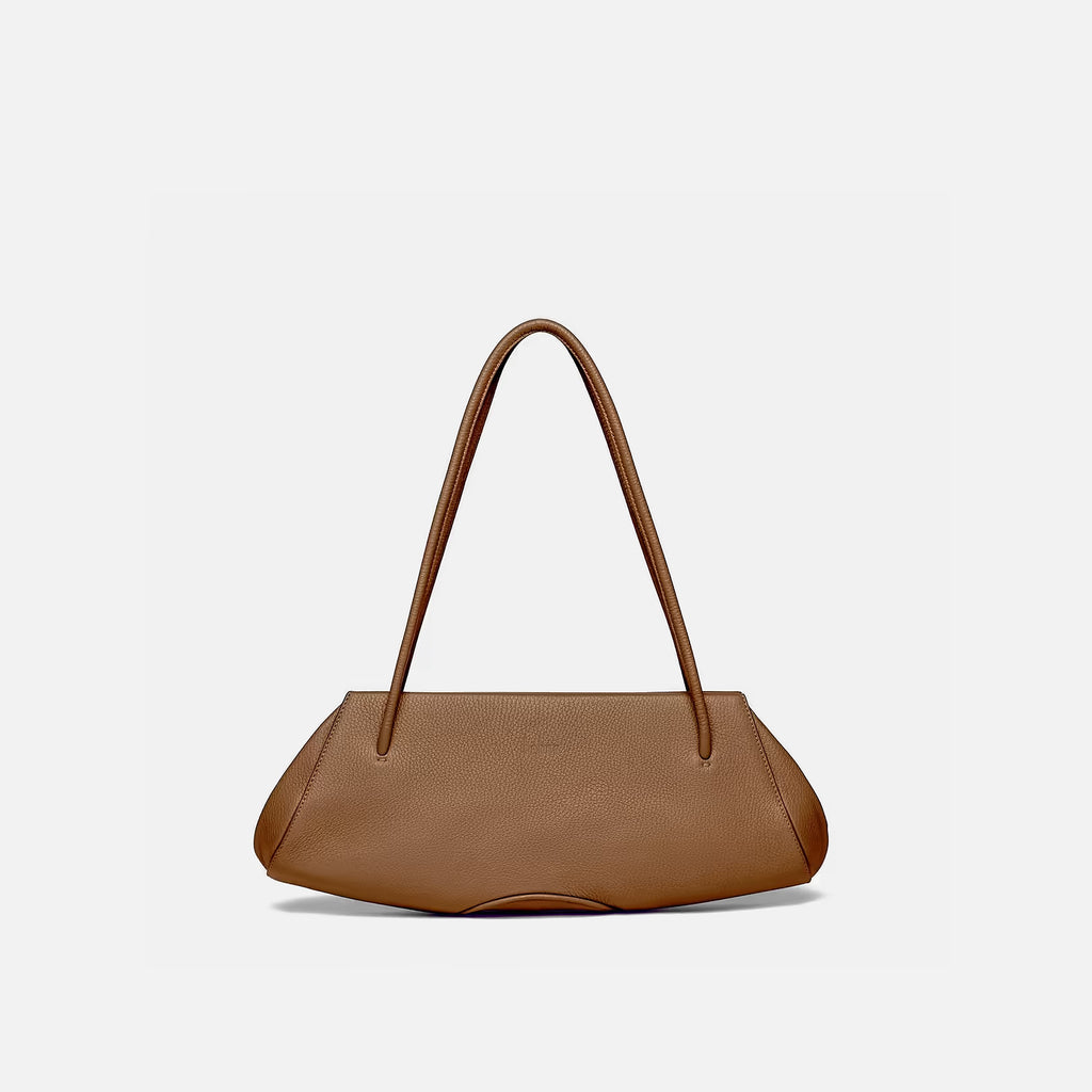 Warm Tan Pebbled Leather Baguette Bag – Slim Single Strap Daily Shoulder Bag