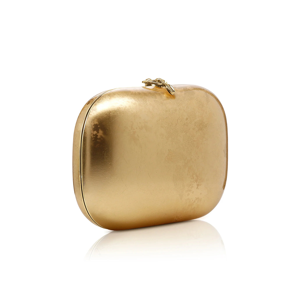 Oval Polished Gold Clutch, Leather Interior Gala Bag