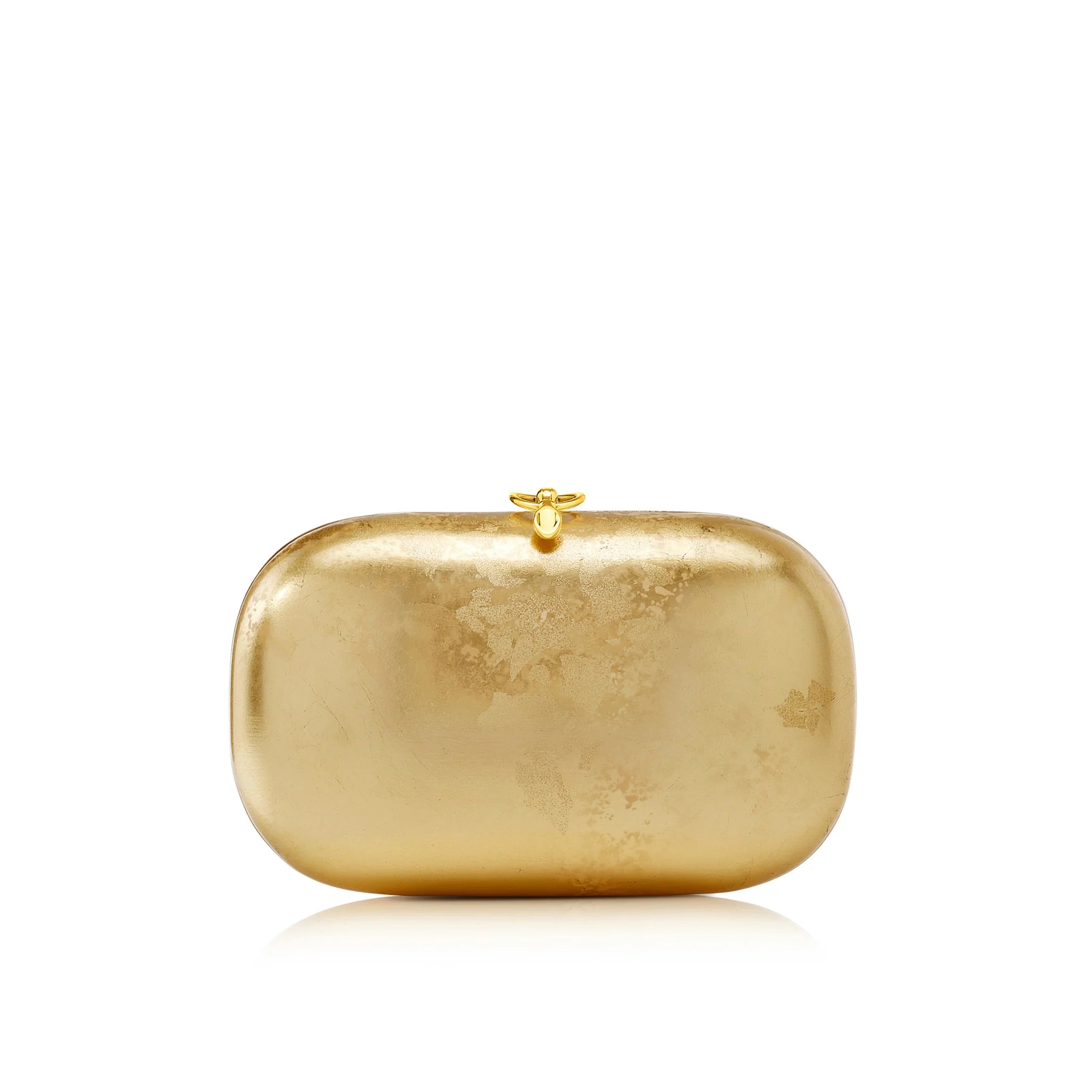 Oval Polished Gold Clutch, Leather Interior Gala Bag