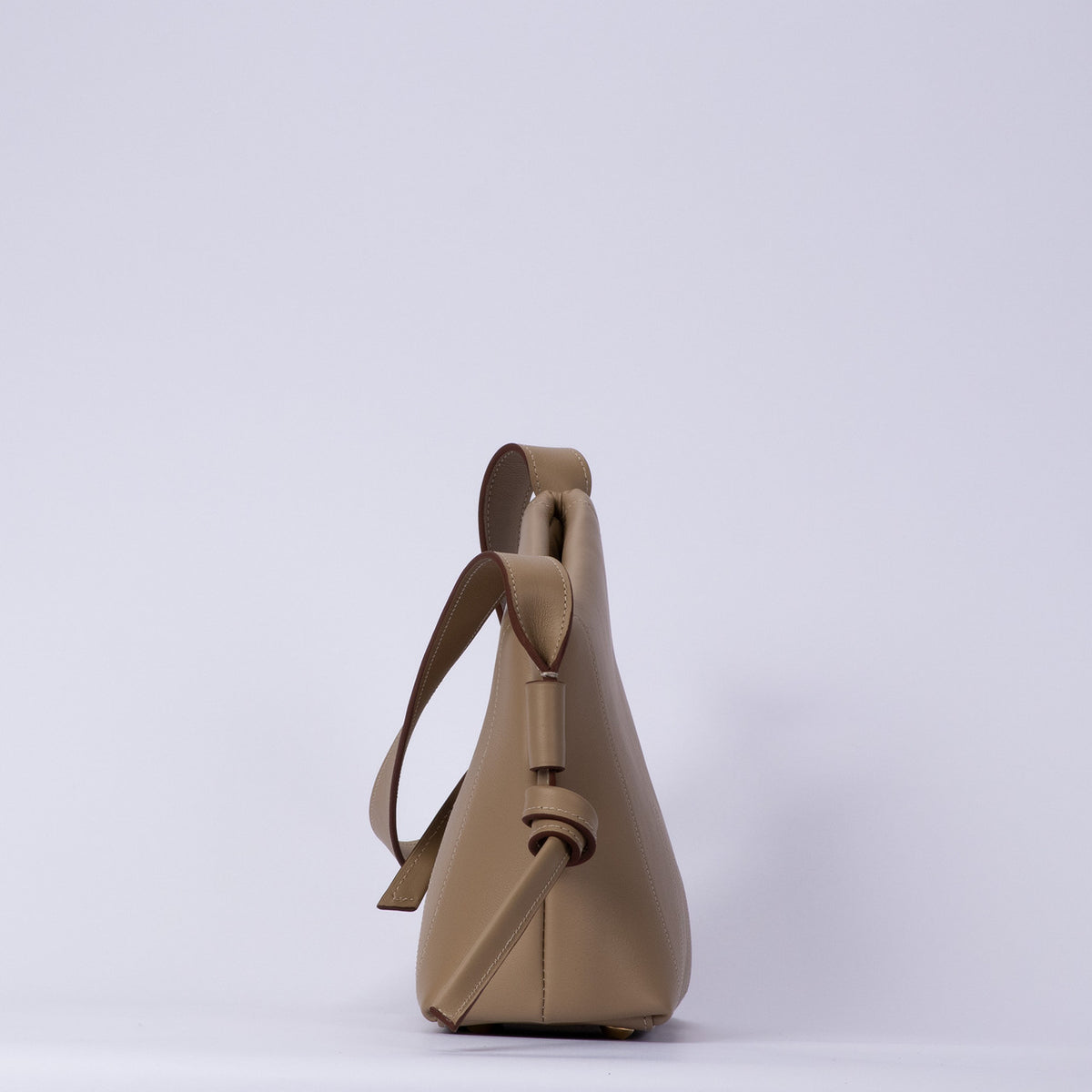 Beige Knotted Leather Crossbody Bag – Asymmetrical Structured Daily Carry Bag