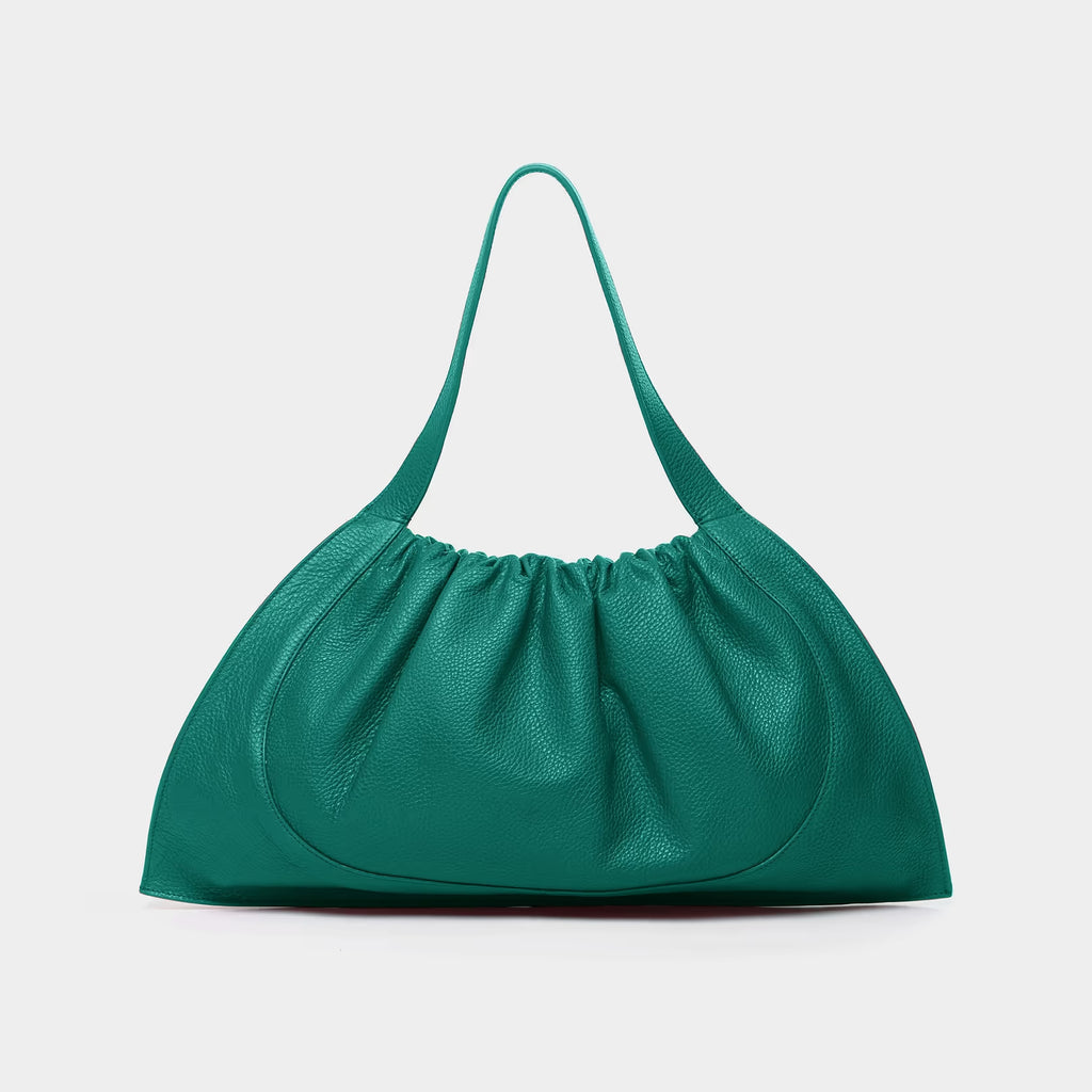 Ruched Leather Shoulder Bag – Soft Oversized Daily Match Bag