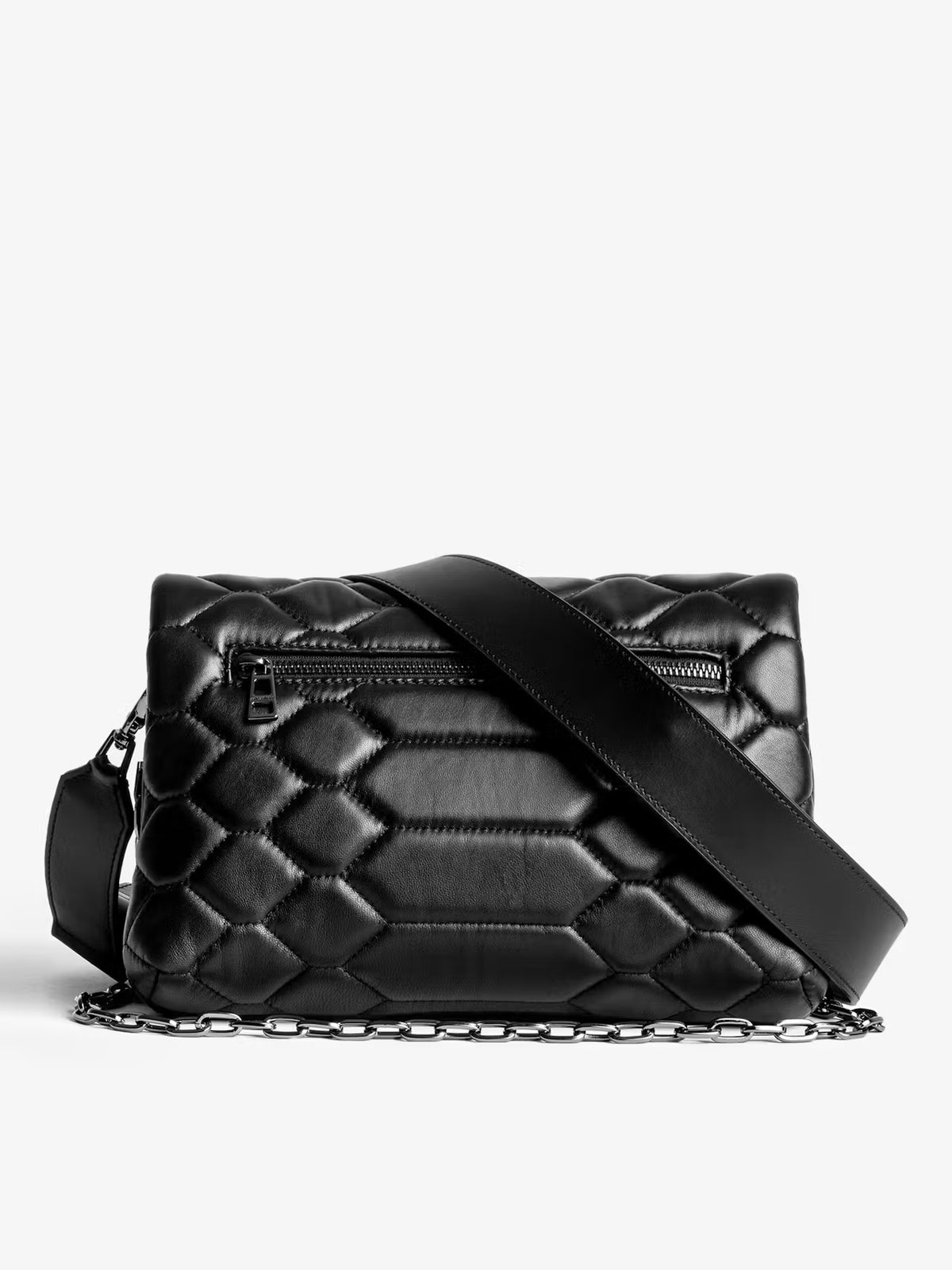 Black Hexagonal Quilted Leather Bag – Dual-Strap Convertible Daily Crossbody Bag