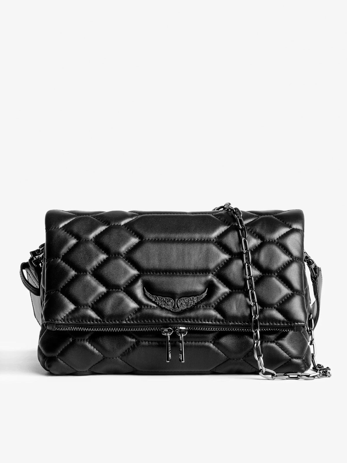 Black Hexagonal Quilted Leather Bag – Dual-Strap Convertible Daily Crossbody Bag