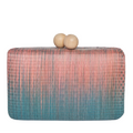 Ombre Pink Blue Woven Clutch Bag with Wooden Ball Clasp for Daily & Party Matches