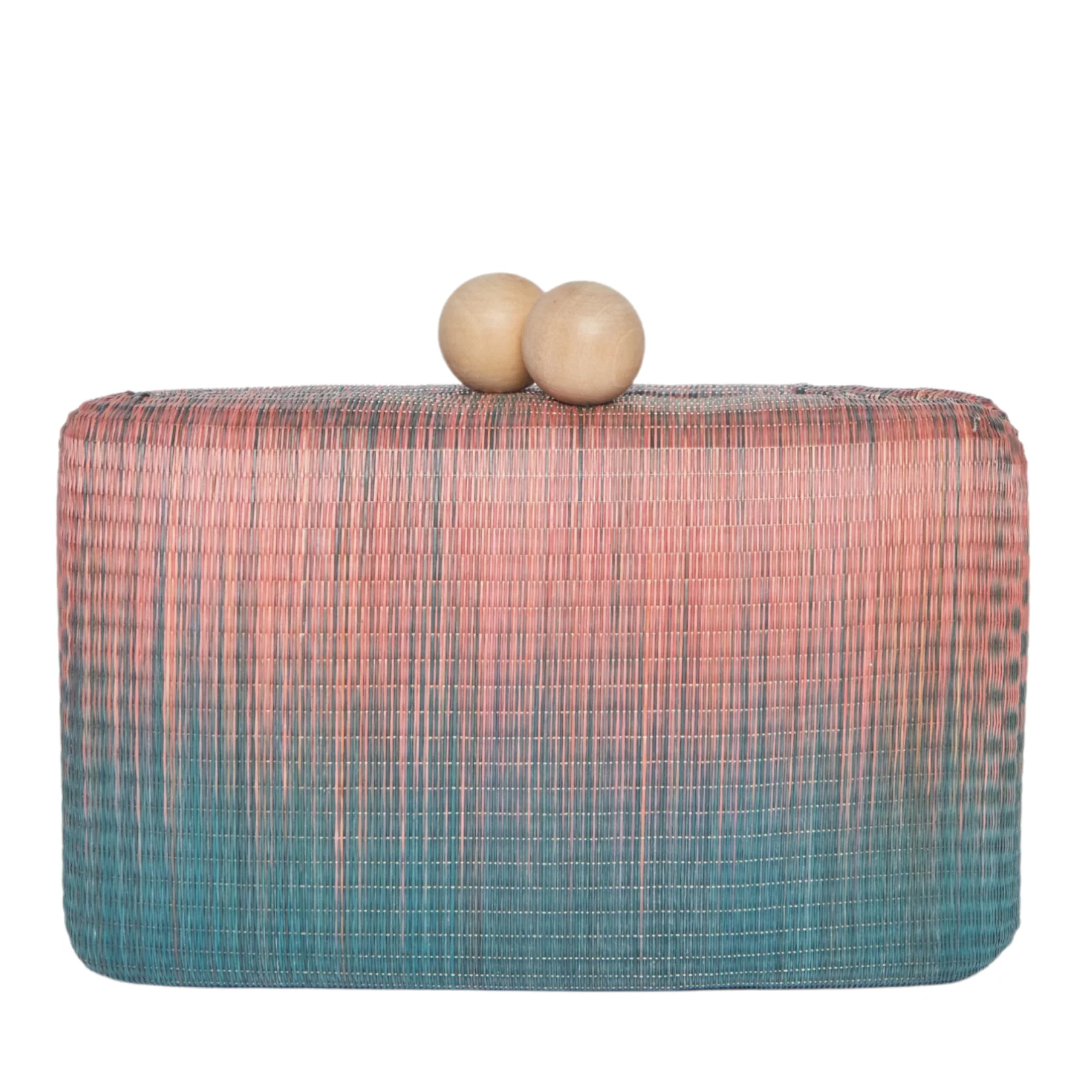 Ombre Pink Blue Woven Clutch Bag with Wooden Ball Clasp for Daily & Party Matches