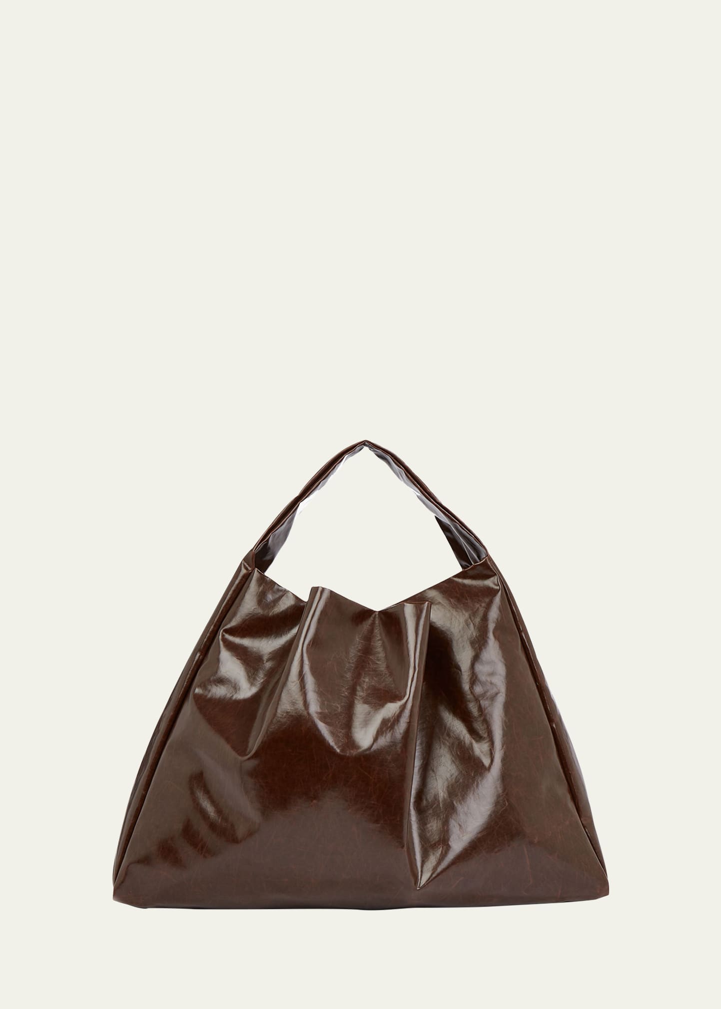 Glossy Chocolate Faux Leather Triangle Bag – Multi-way Daily Shoulder Bag
