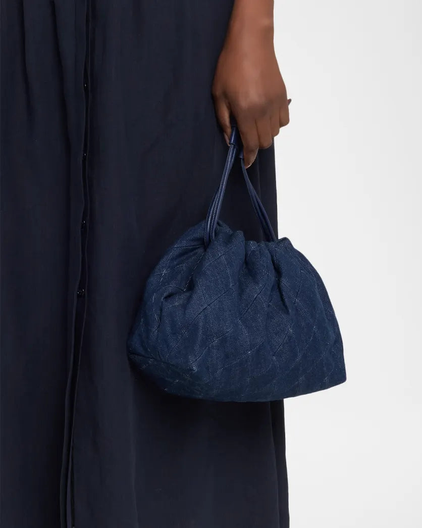 Deep Blue Floral Drawstring Clutch Bag - Soft Daily Matching Hand Bag