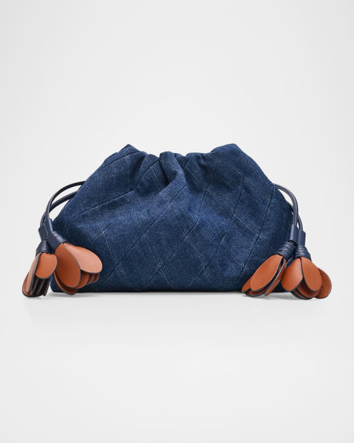 Deep Blue Floral Drawstring Clutch Bag - Soft Daily Matching Hand Bag