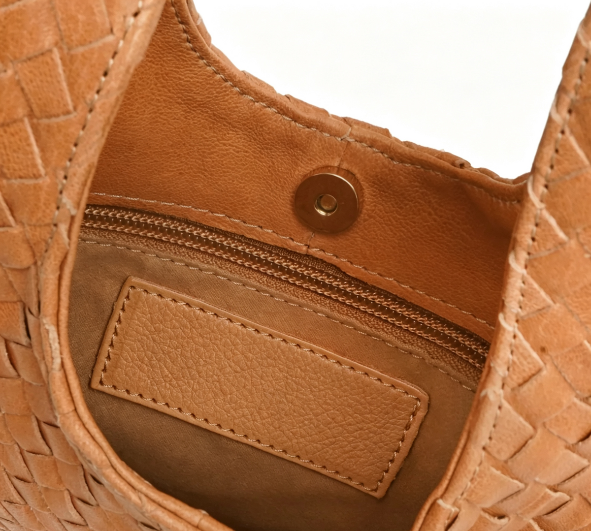Tan Woven Leather Mini Bag – Versatile Daily Wrist Carry Bag