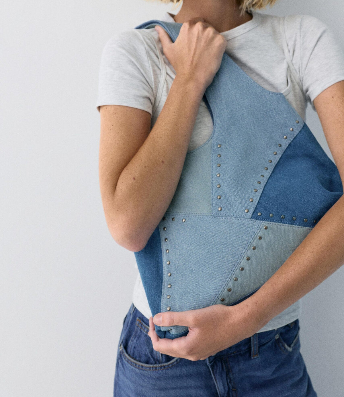Blue Rivet Decor Shoulder Bag - Versatile Daily Matching Accessory
