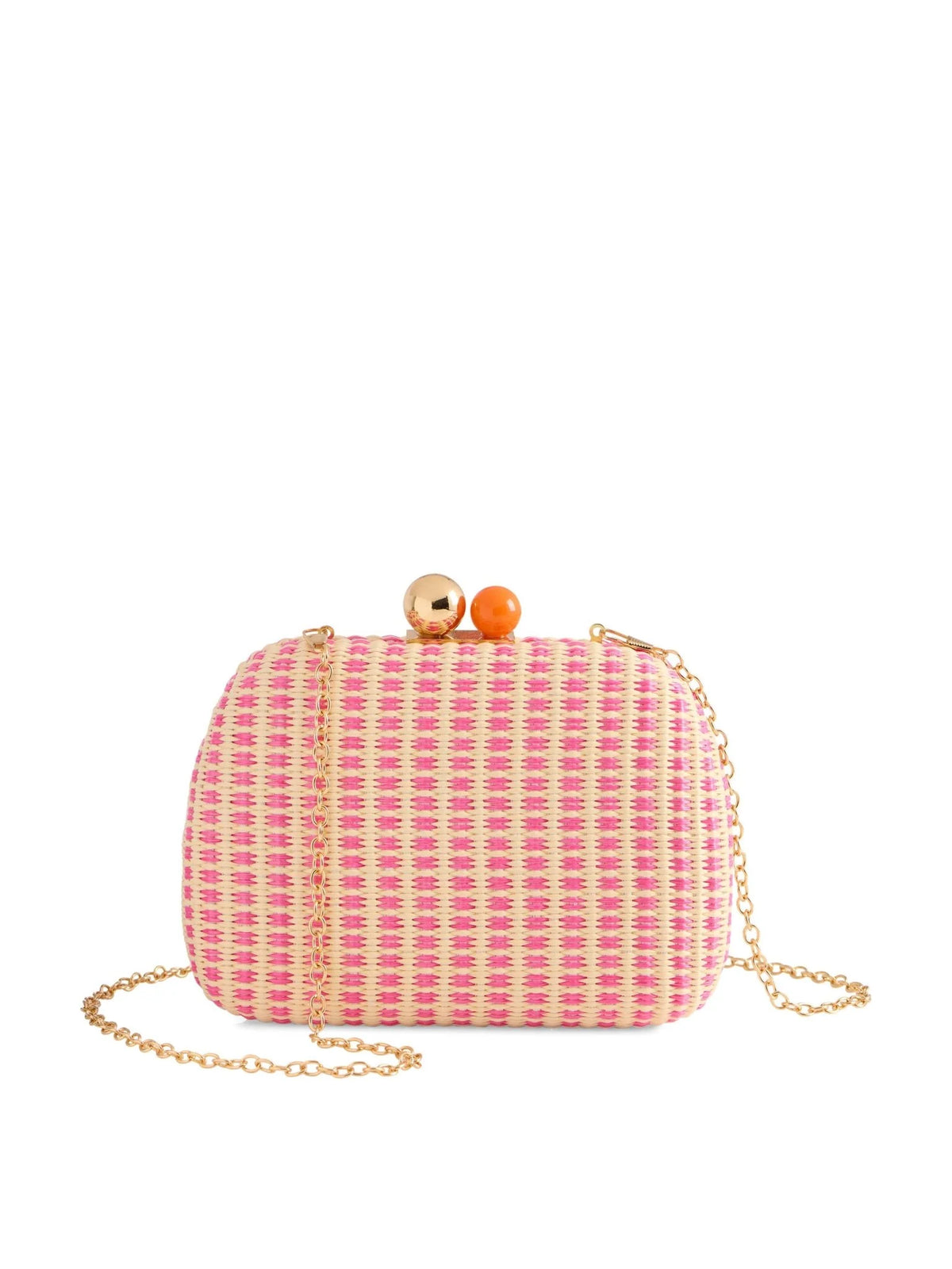 Woven Hard Shell Bag, Sunny Leather Trim Summer Clutch