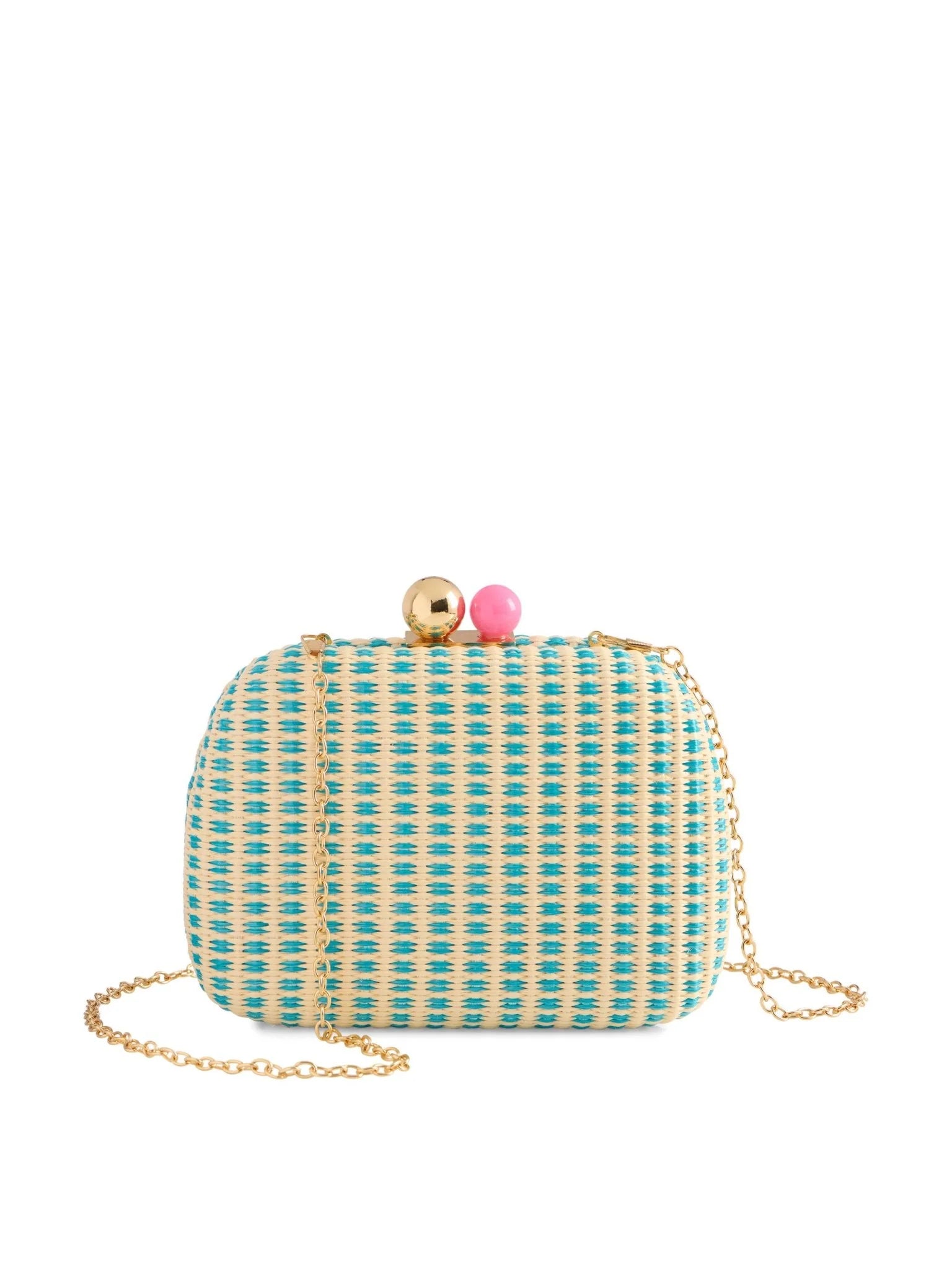 Woven Hard Shell Bag, Sunny Leather Trim Summer Clutch