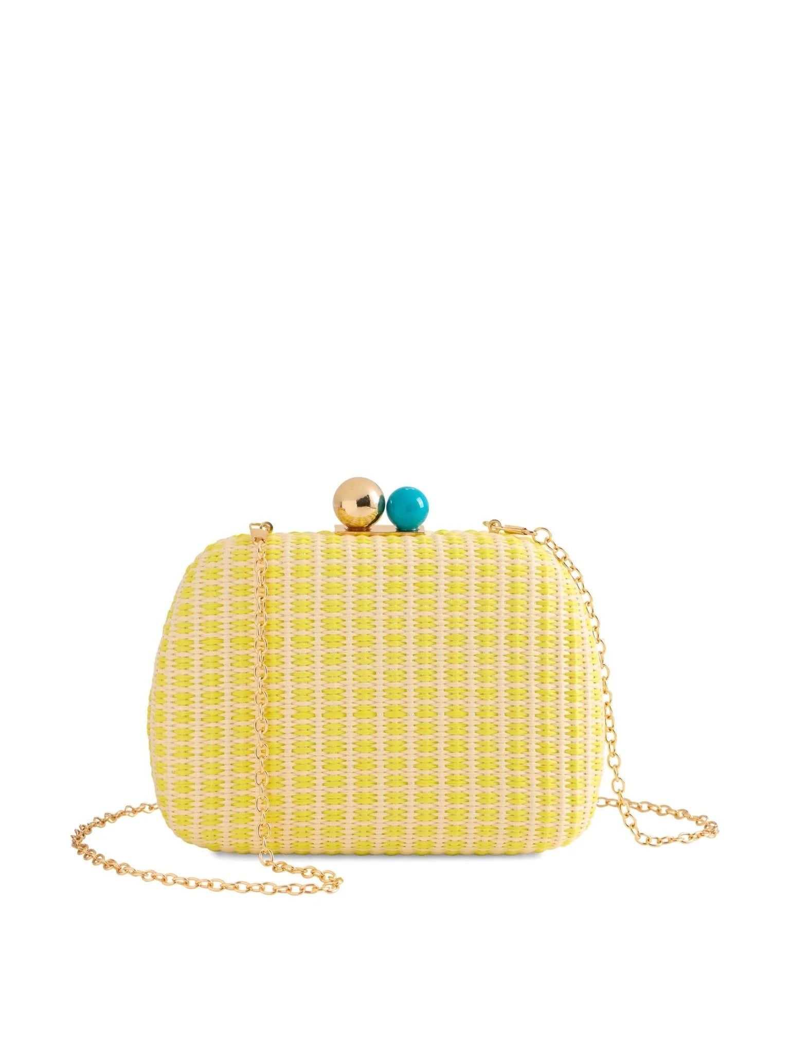 Woven Hard Shell Bag, Sunny Leather Trim Summer Clutch