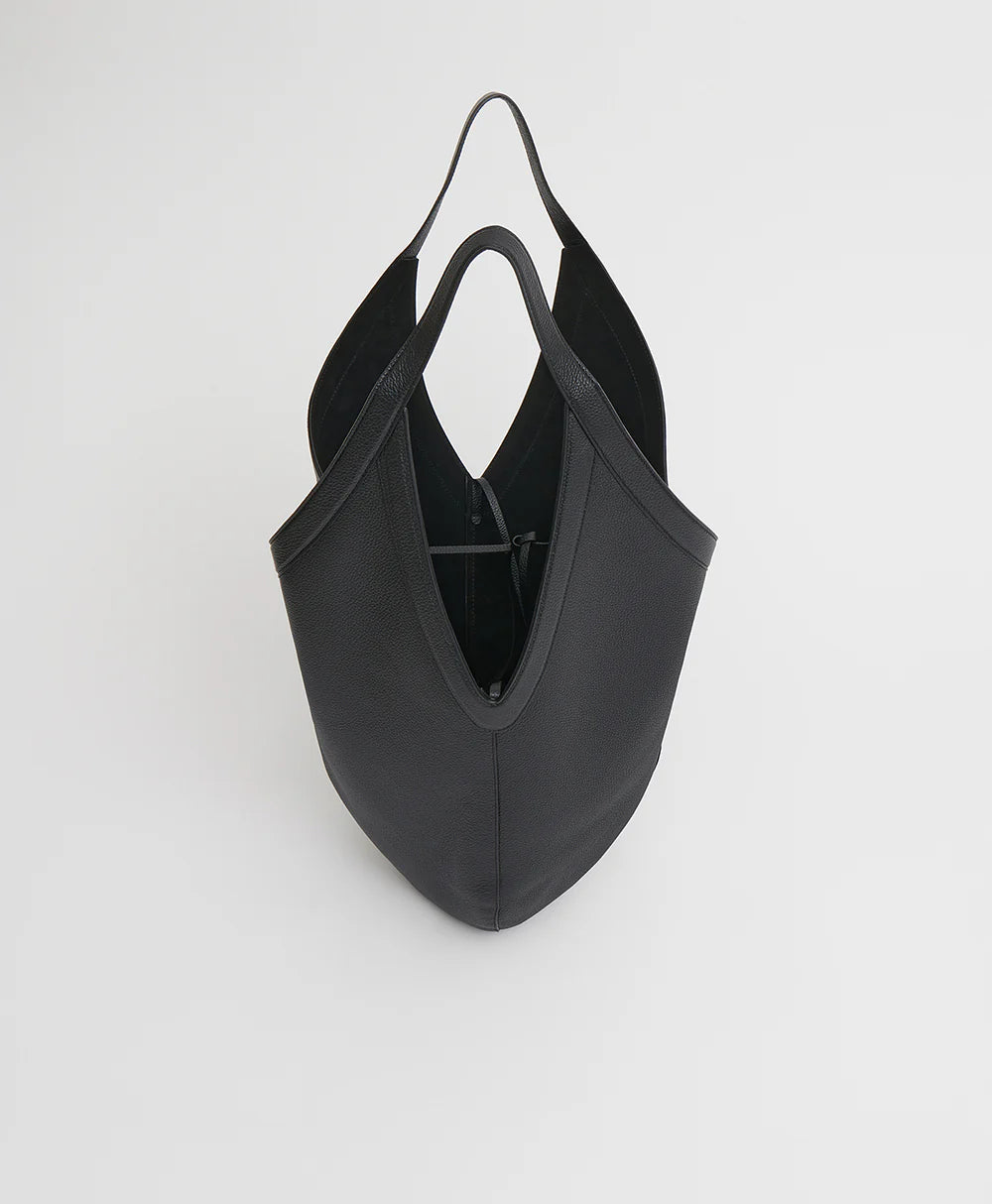 Pebble Leather V-Cut Hobo Bag – Long Handle Minimal Daily Shoulder Bag