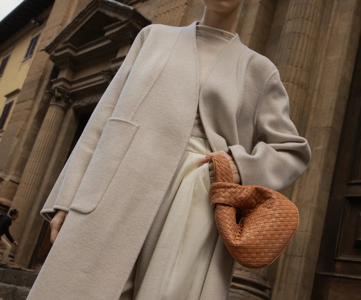 Tan Woven Leather Mini Bag – Versatile Daily Wrist Carry Bag